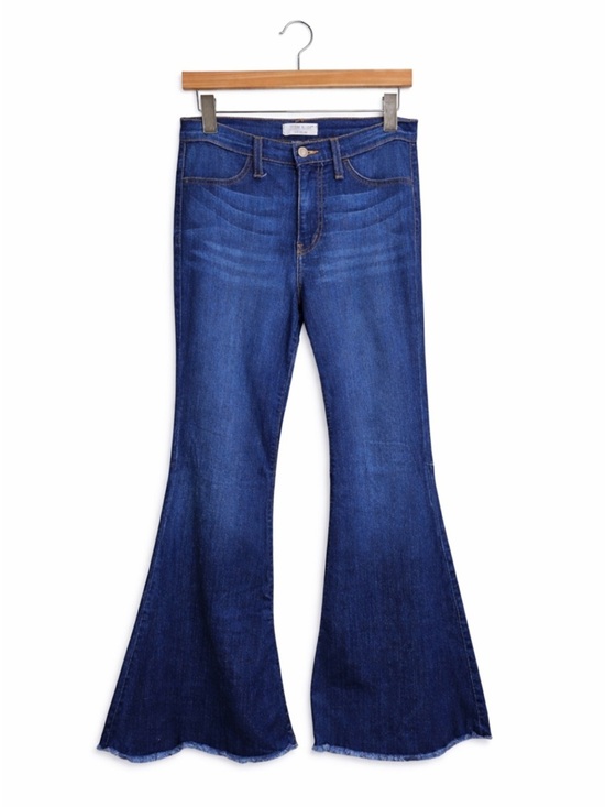 Judy Blue Denim - Judy Blue Womens Super Flare High Rise Raw Hem Jeans Sz 7/28 Blue Retro 70s Boho